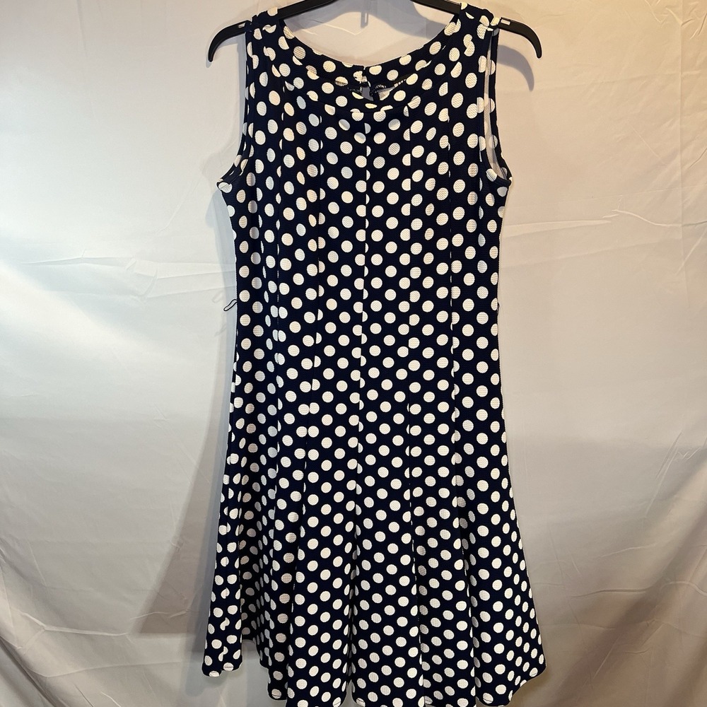 Haani Womens Size XL Blue with White Polka Dots Sleeveless Swing Dress Summer